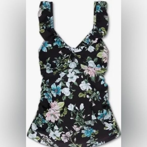 Isabel Maternity by Ingrid & Isabel Other - Isabell Maternity VNeck Peephole Ruffle Maternity Tankini Swim Top Floral XL NWT